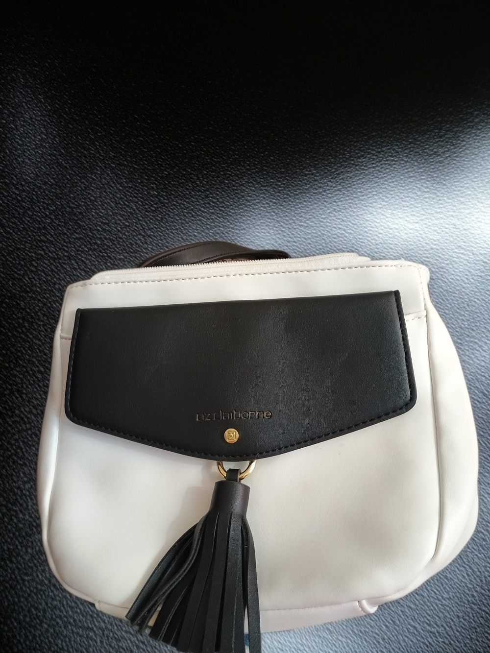 Liz Claiborne White and Black Tassel Crossbody Bag